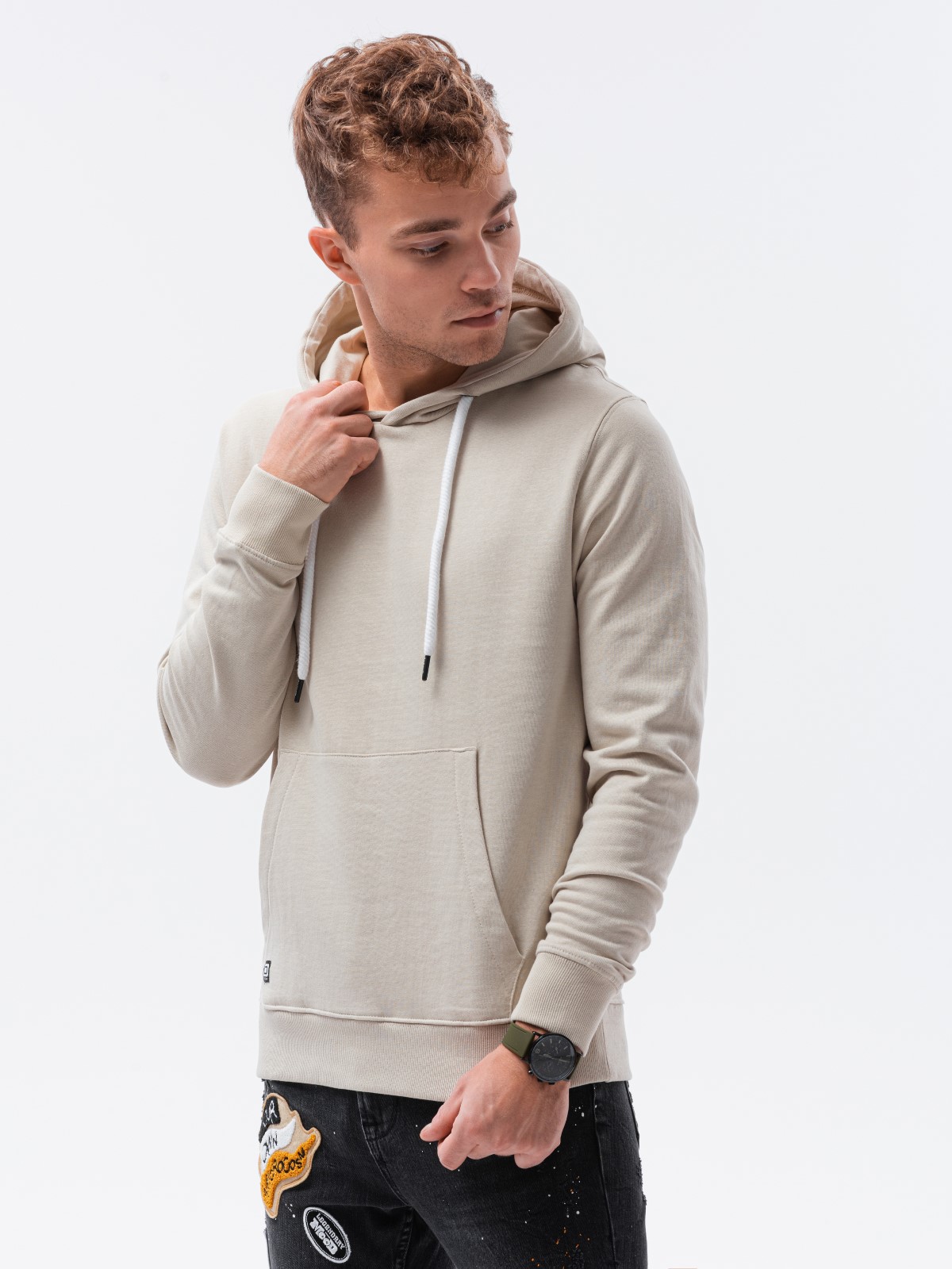 Heren sweatshirt met capuchon B1147 - lichtgrijs, maat M