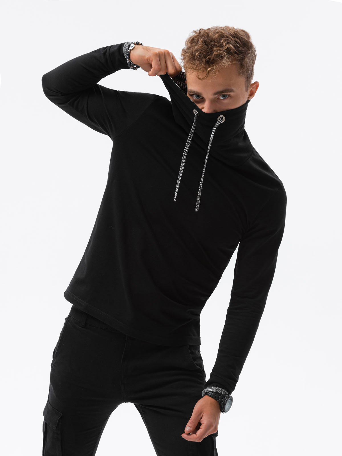 Heren sweatshirt met opstaande kraag B1015 - zwart