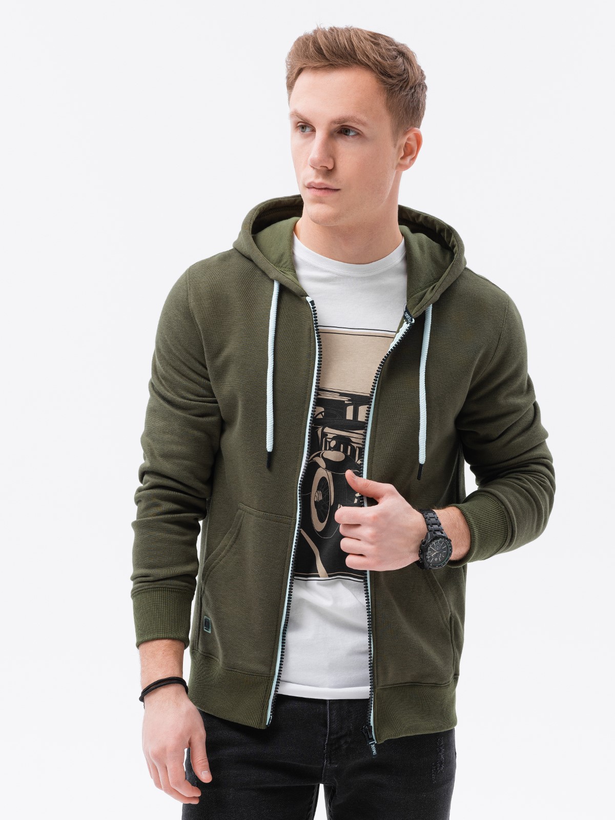 Heren sweatshirt met rits - olijf B977, maat XXL