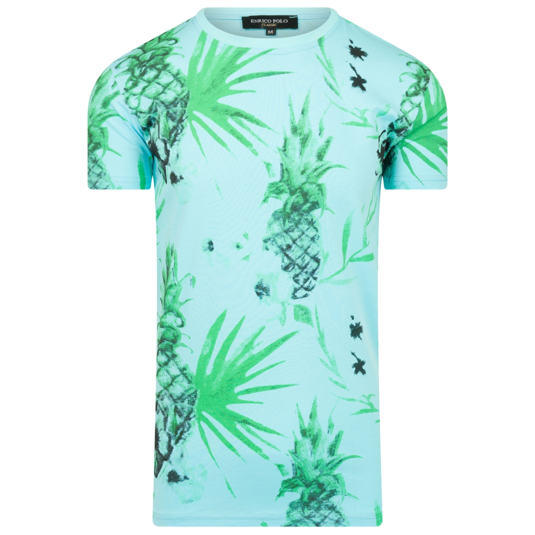 Enrico Polo - heren T-shirt print - turquoise
