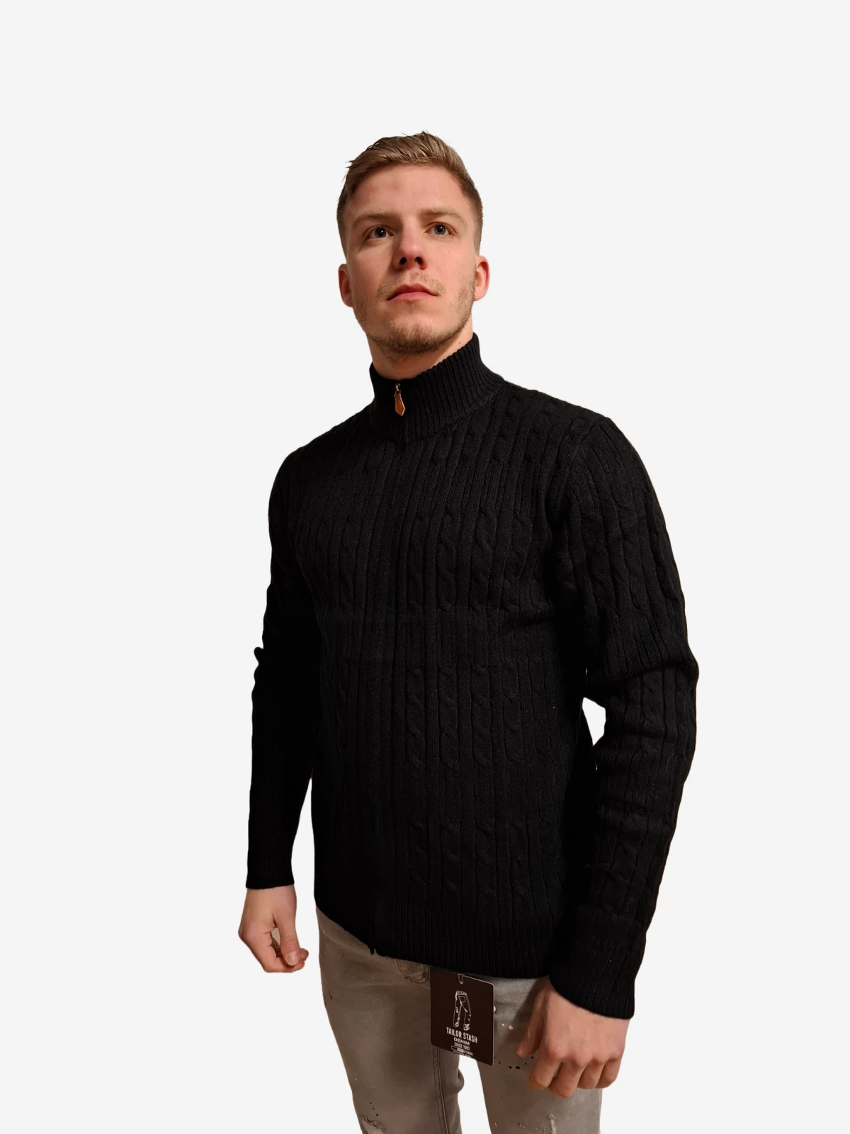 Yves Enzo - Heren Kabeltrui - Zwart - SALE - Rits - Art.nr. 6852-3