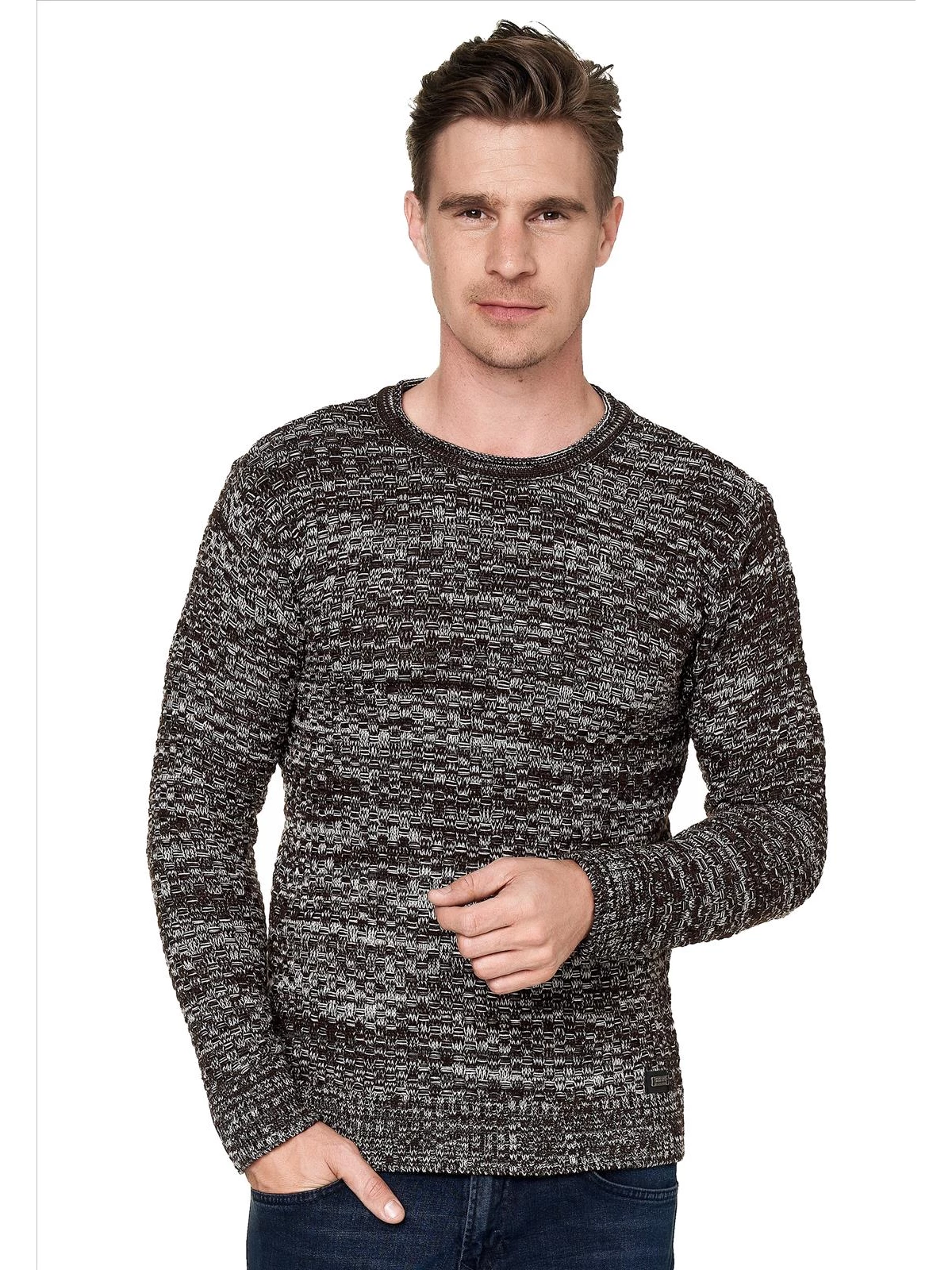 Rusty Neal - Heren Trui - Beige - Bruin - Ronde Hals - Stijlvol - Art.nr. 13331