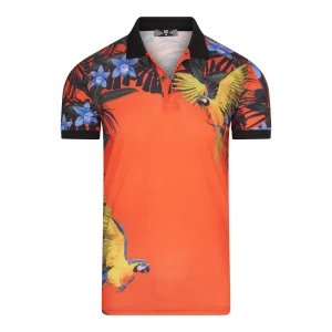 Ers - Albino - Heren Poloshirt - Vogelprint - Oranje - Art.nr. 1553