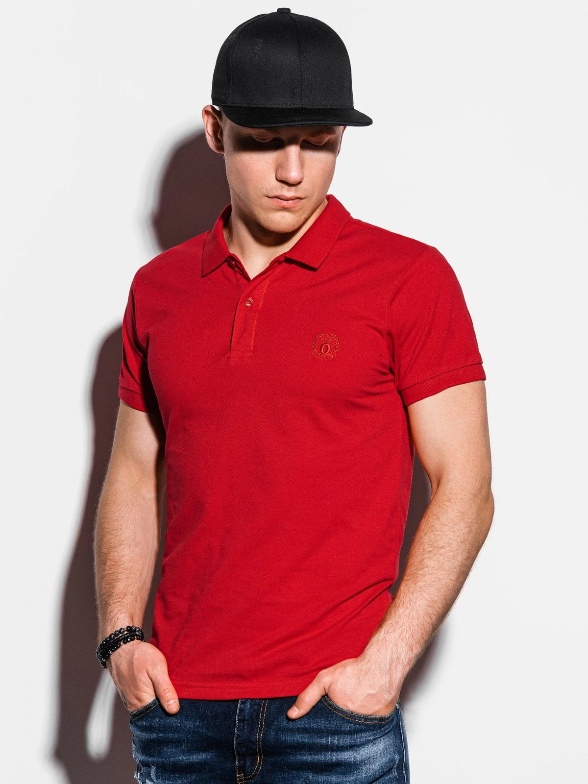 Ombre - Heren Poloshirt - Rood - V-Hals - Knoopjes - Art.nr. S1048