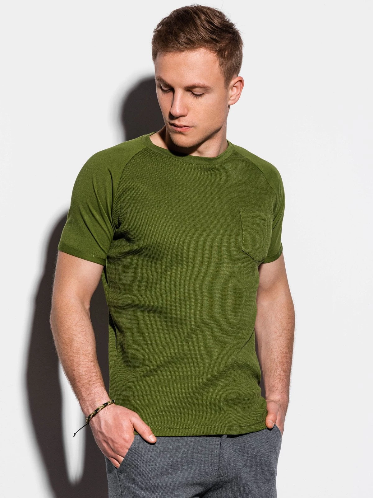 Ombre - Heren T-shirt - Shirt - Groenolive - Borstzak - Art.nr. S1182