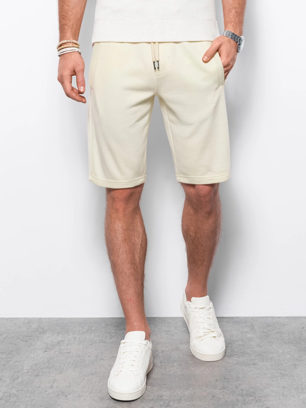 Ombre - Joggingshort Heren - Creme - Steekzakken - Koordsluiting - Art.nr. 109