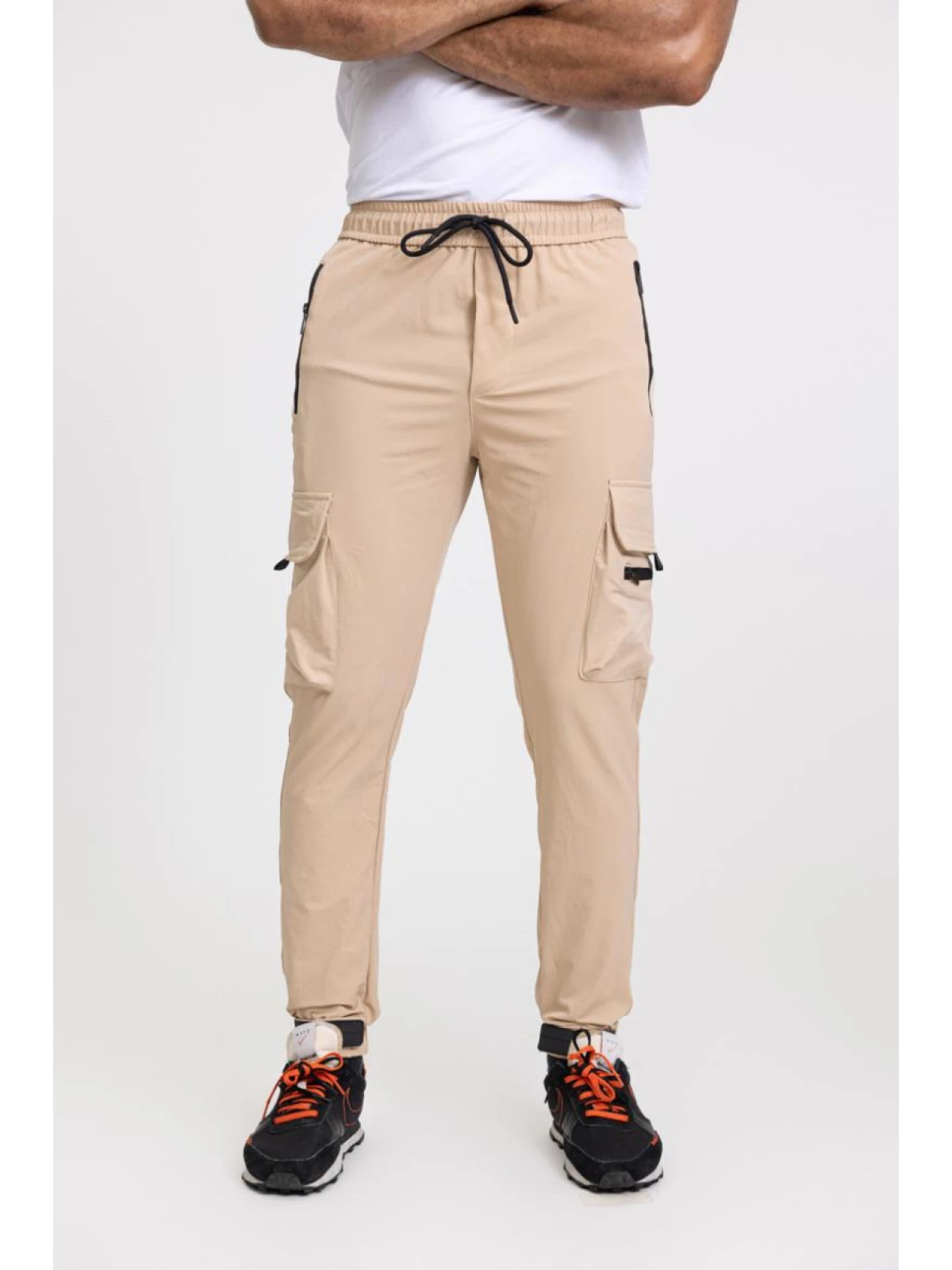 Zayne Milano - Heren Joggingbroek - Zakken Op De Zijkant Met Rits - Beige - Stijlvol - Art.nr. TX-810-3