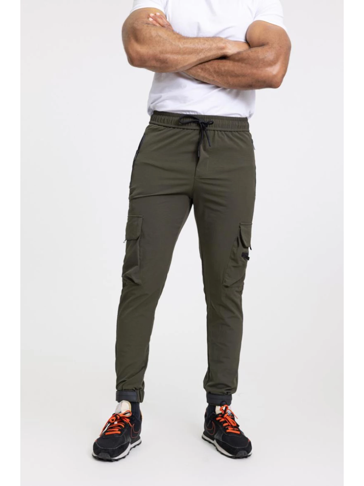 Zayne Milano - Heren Joggingbroek - Zakken Op De Zijkant Met Rits - Kaki - Stijlvol