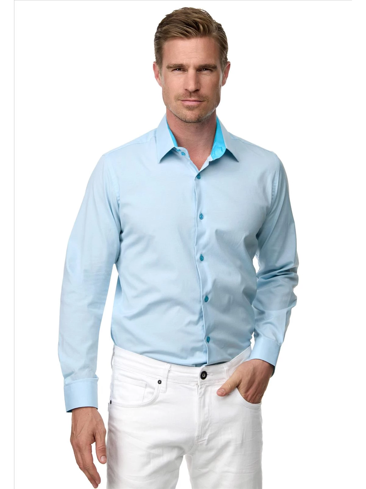 Rusty Neal - Heren Overhemd - Aqua - SlimFit - Modaitalia - Art.nr. R-66