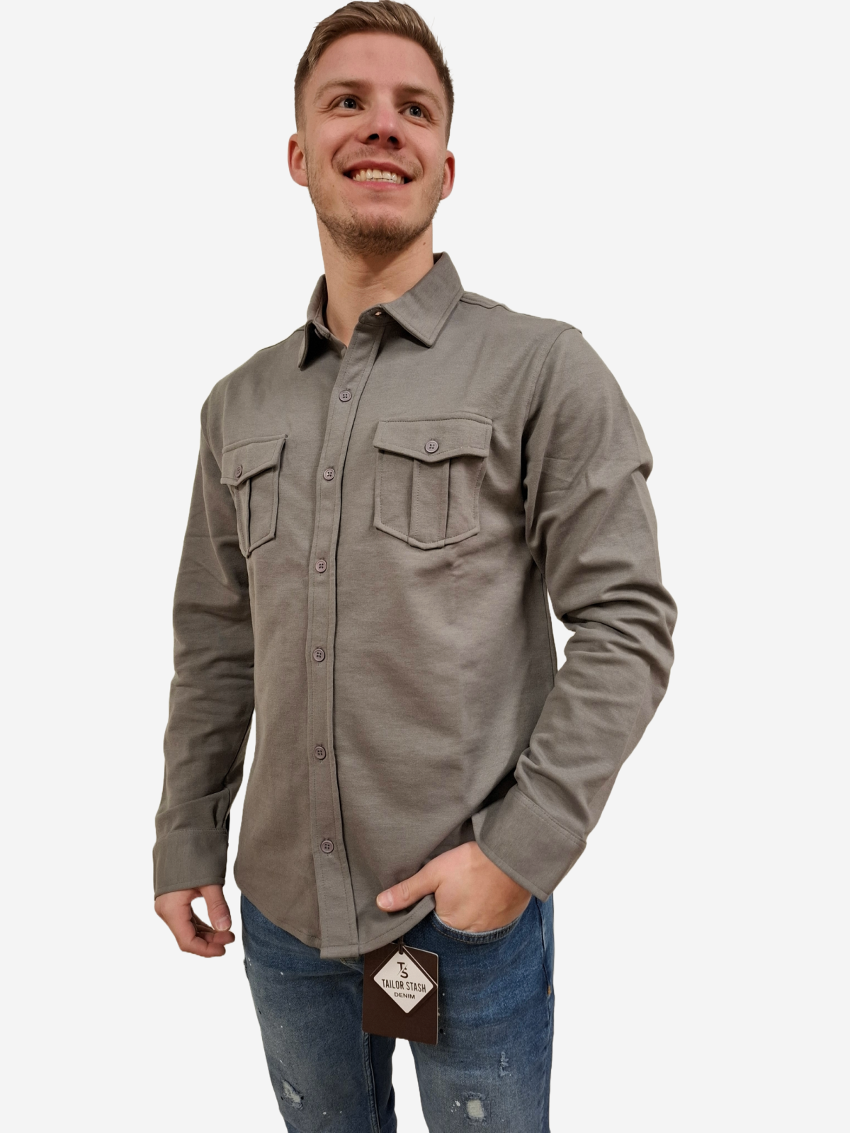 Indigo Denim - Heren Overhemd - Grijs - Regular Fit - Italianstyle - Art.nr. ID-033