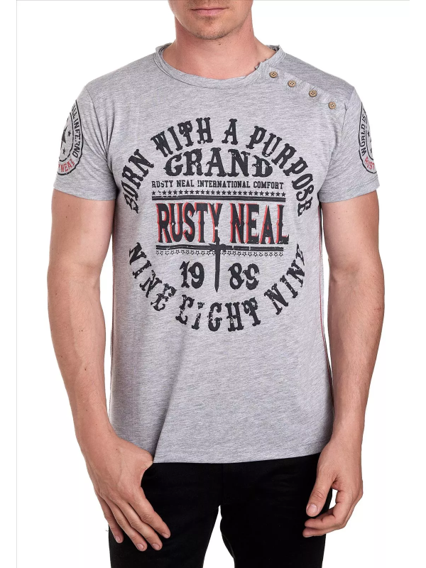 Rusty Neal - Heren T-Shirt - Grijs - Zachte Stof - Italianstyle - Art.nr. 15216