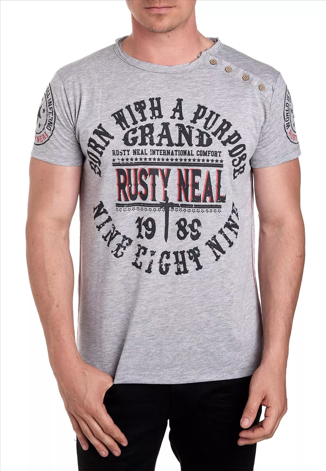 Rusty Neal - Heren T-Shirt - Grijs - Zachte Stof - Italianstyle