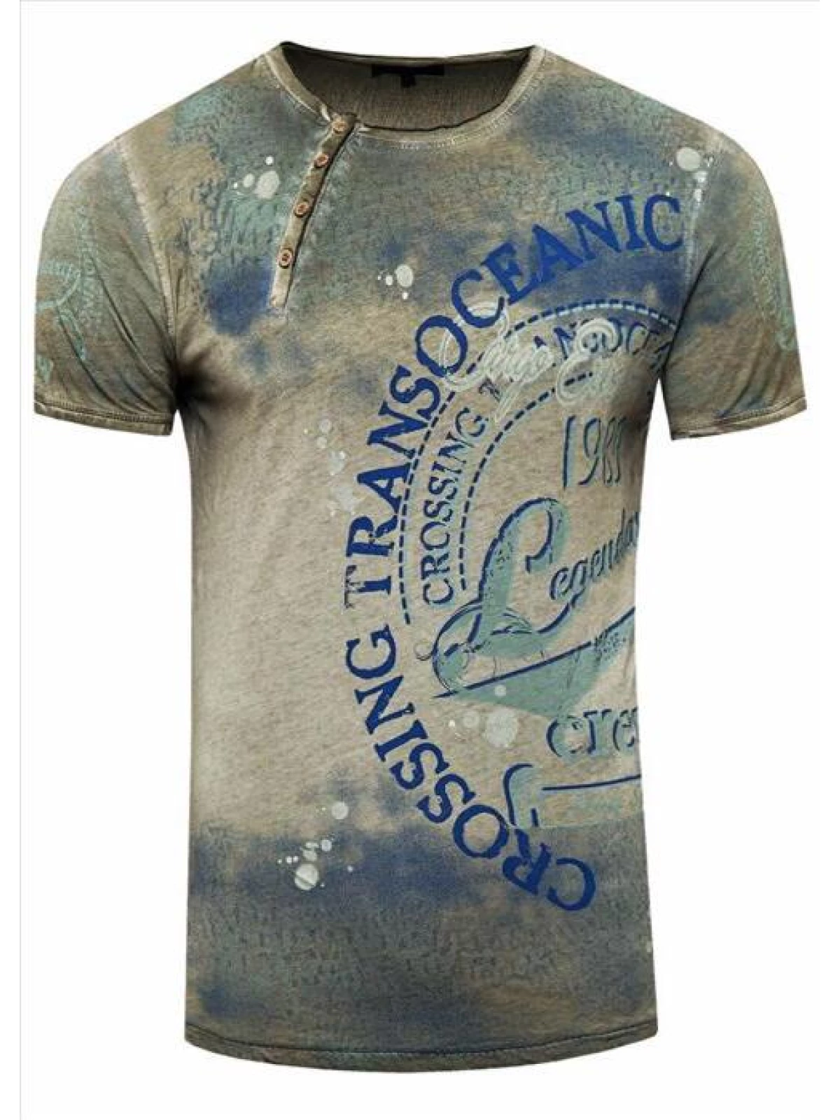 Rusty Neal - Heren T-Shirt - Kaki - Zachte Stof - Italianstyle