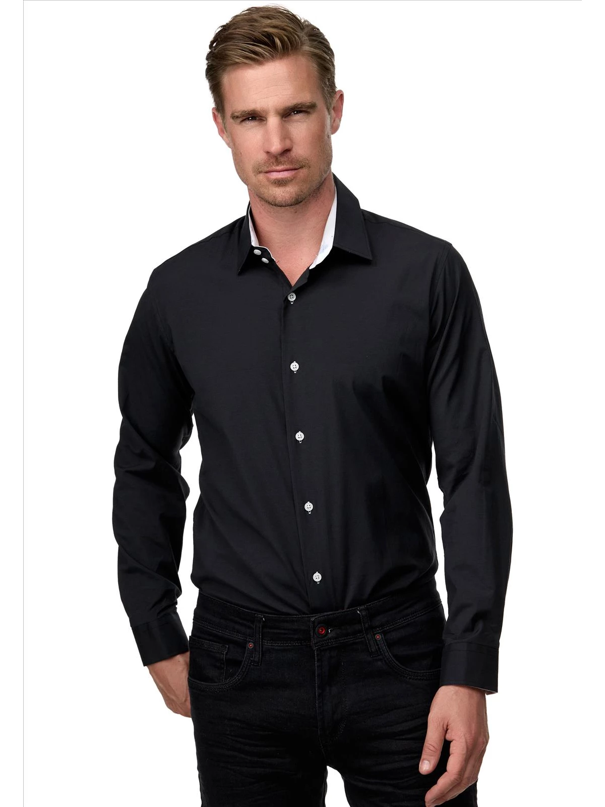 ItalianStyle - Herenoverhemd - Katoen - Slimfitmodel - Zwart - Wit - Art.nr. R-44