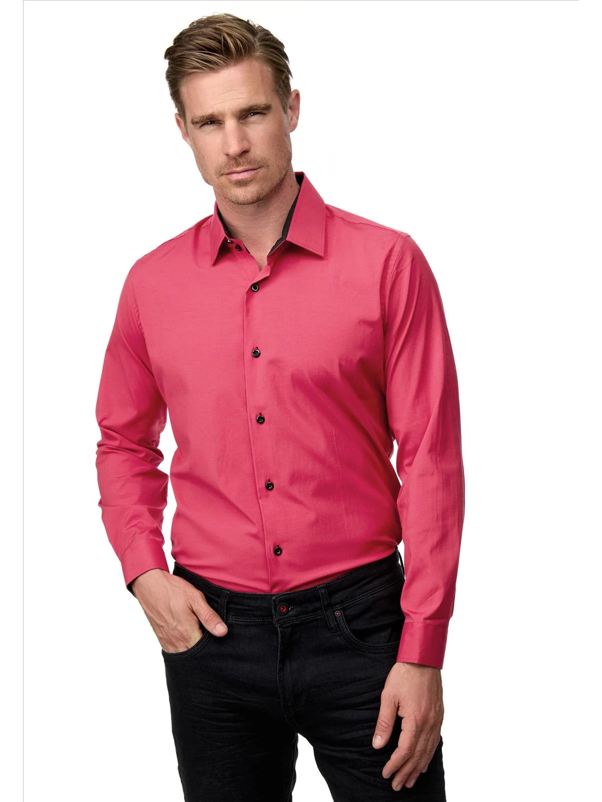 ItalianStyle - Herenoverhemd - Katoen - Slimfitmodel - Pinkroze - Art.nr. R-44