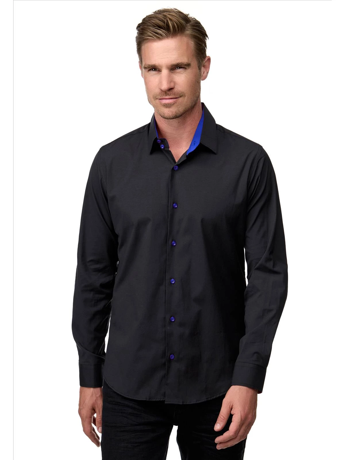 ItalianStyle - Sax - Herenoverhemd - Slimfitmodel - Zwart - Sax Blauw - Art.nr. R-44