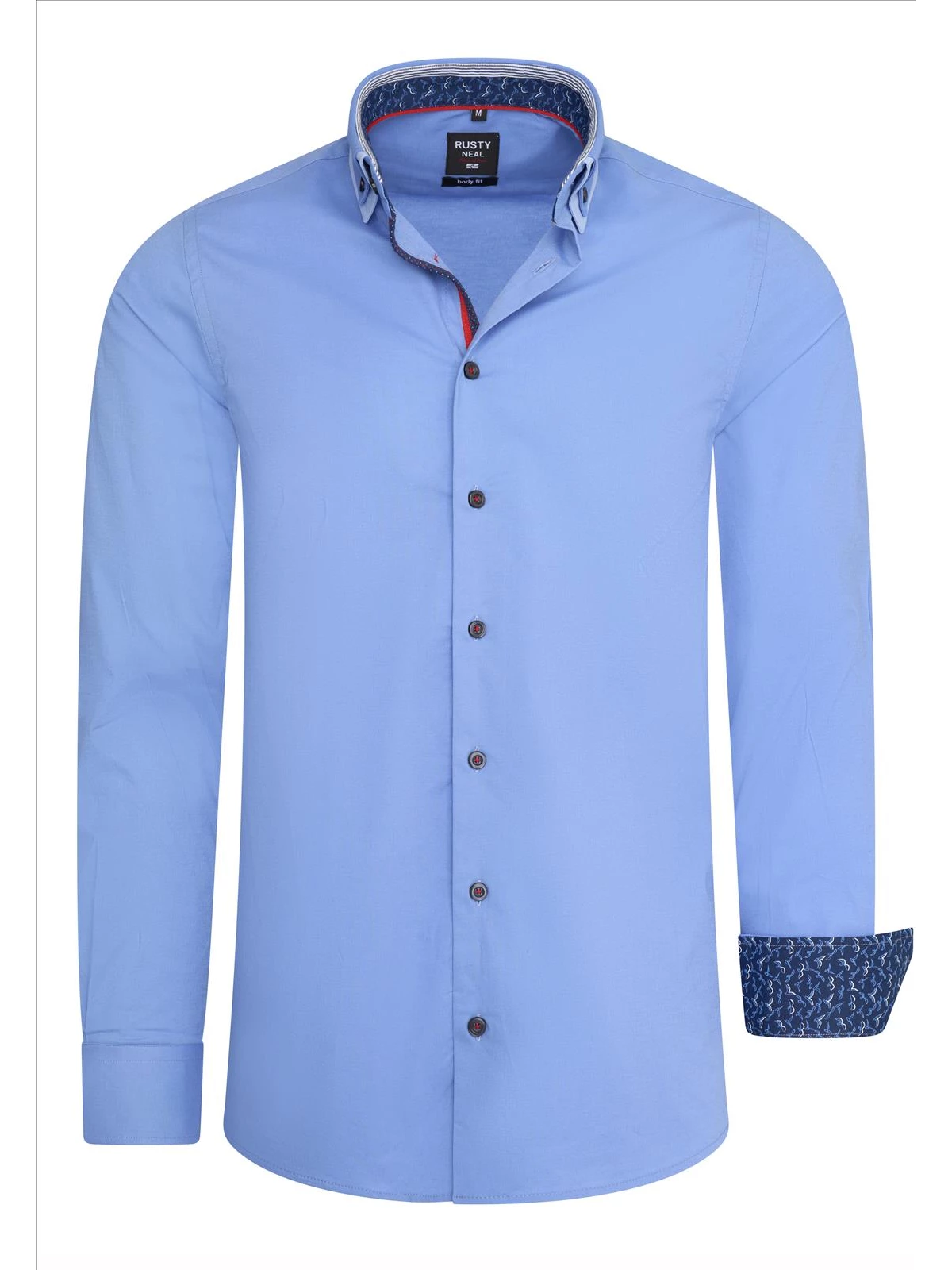 RustyNeal - Herenoverhemd - Blauw - Dubbele Kraag - Katoen - Art.nr. 11023