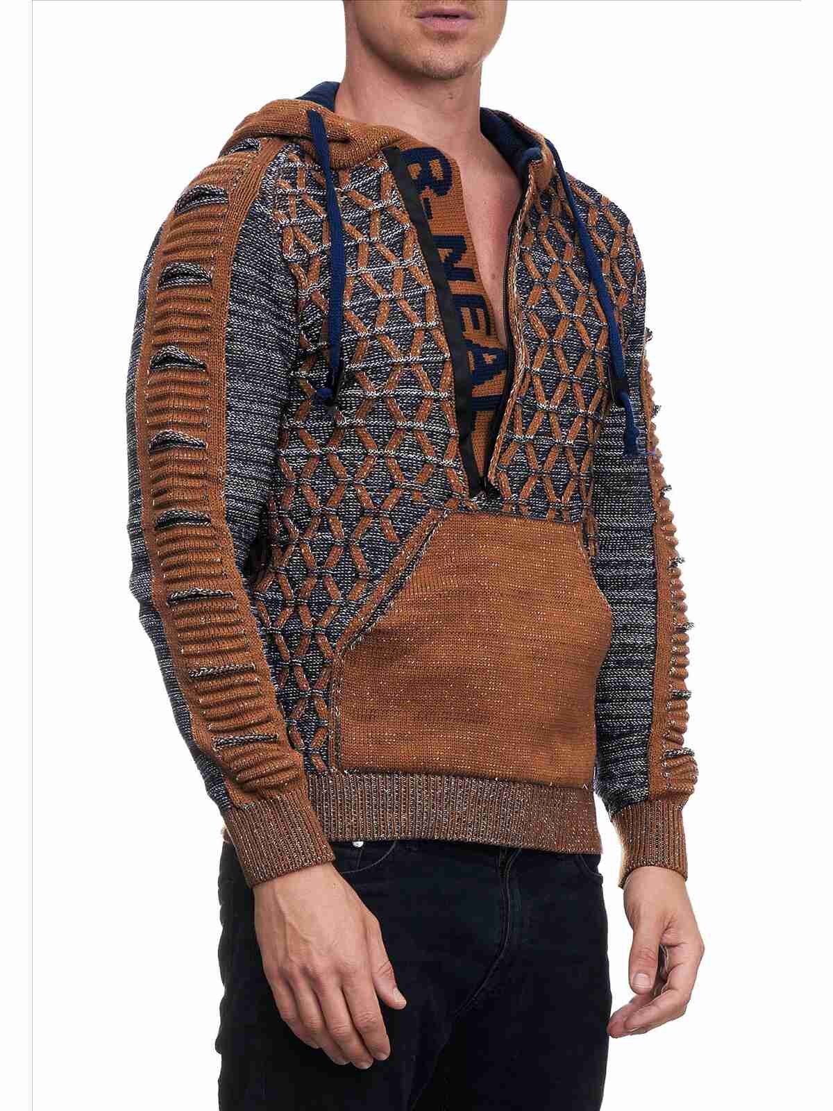 Rusty Neal - Heren Trui - Camel Petrol - Hoodie - Italianstyle - Art.nr. 13362-C-P