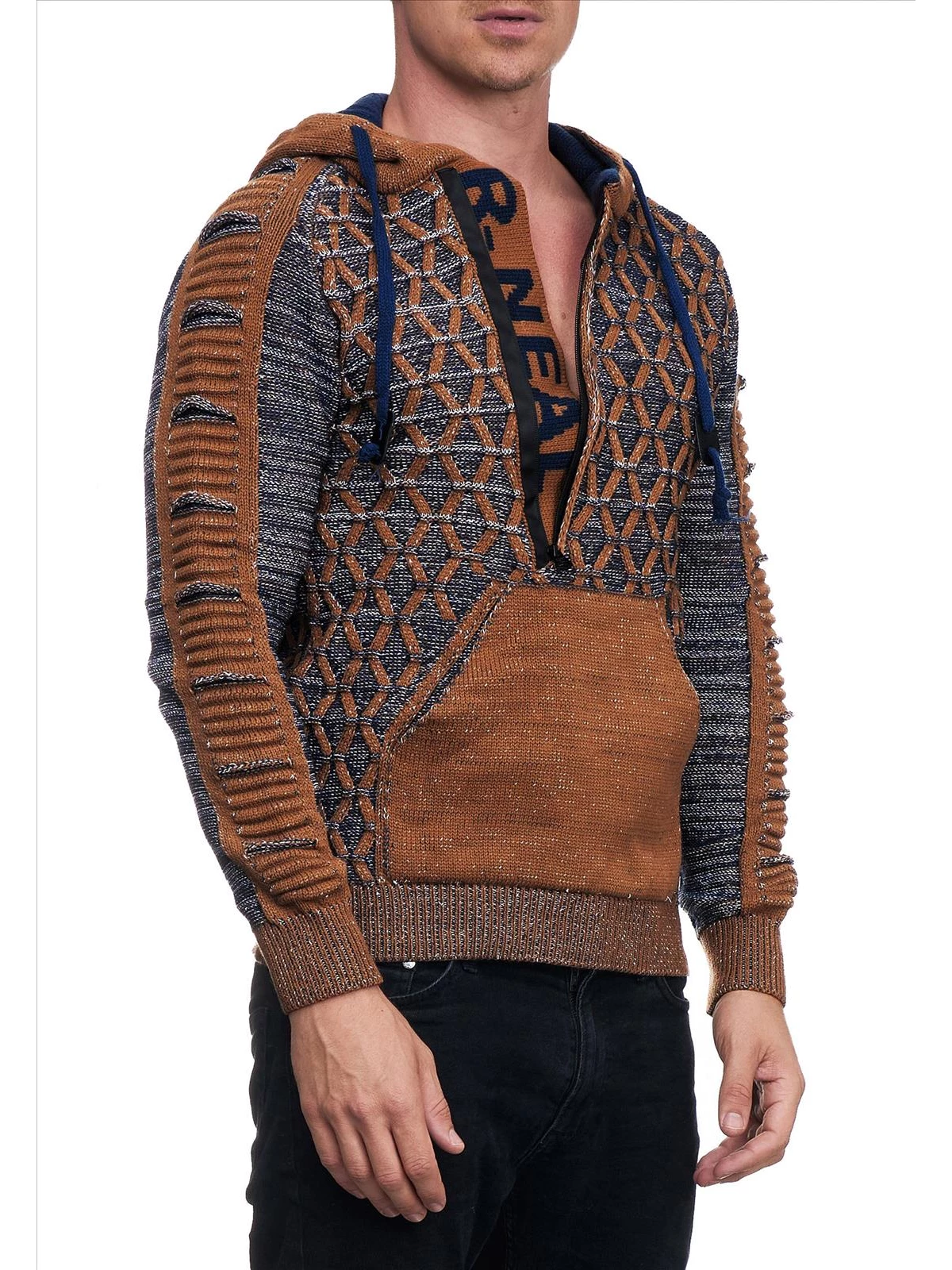 Rusty Neal - Heren Trui - Camel Petrol - Hoodie - Italianstyle - Art.nr. 13362-C-P