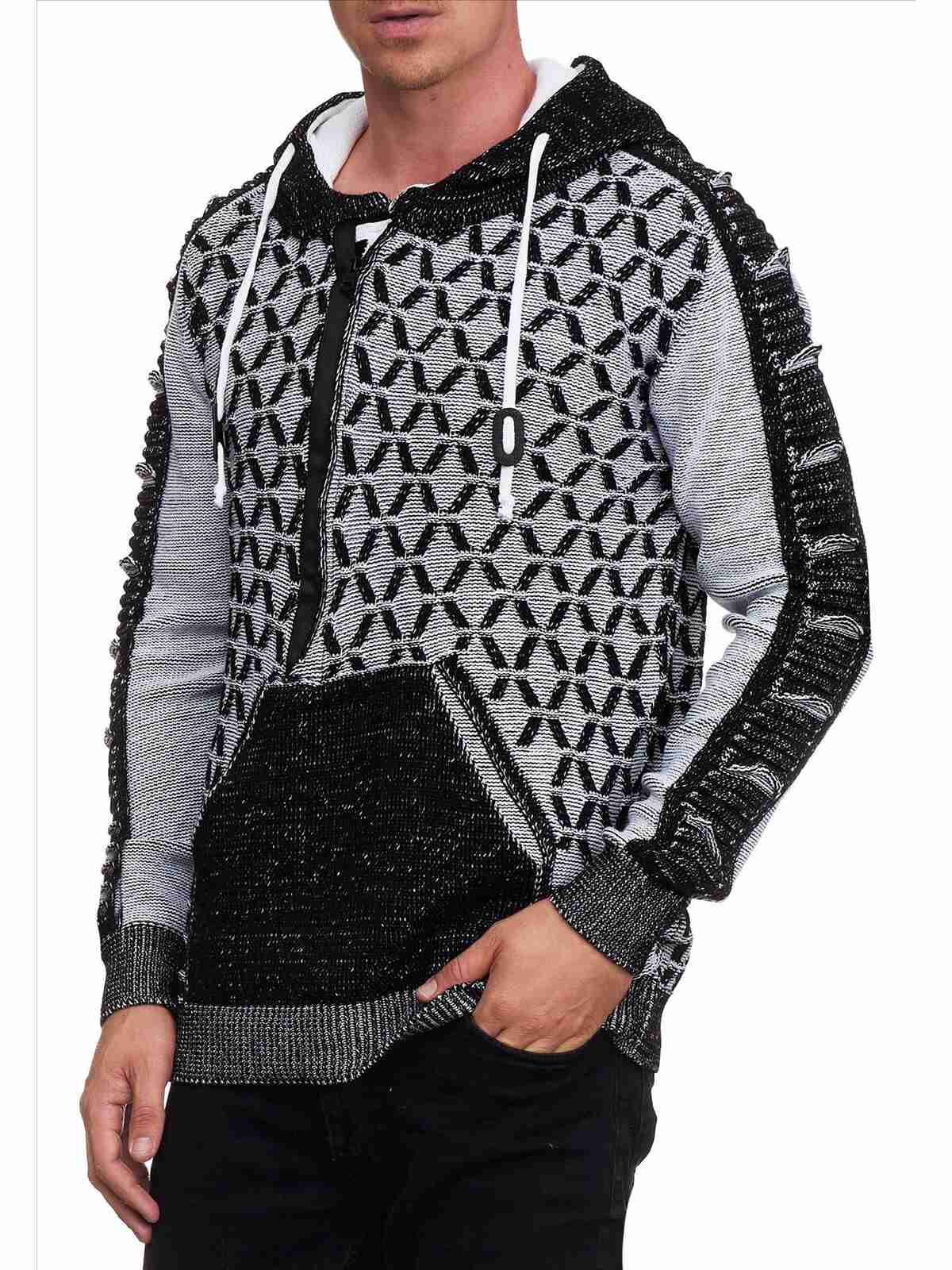 RustyNeal - Heren Hoodie Trui - Zwartwit - Modernfit - Capuchon - Art.nr. 13362