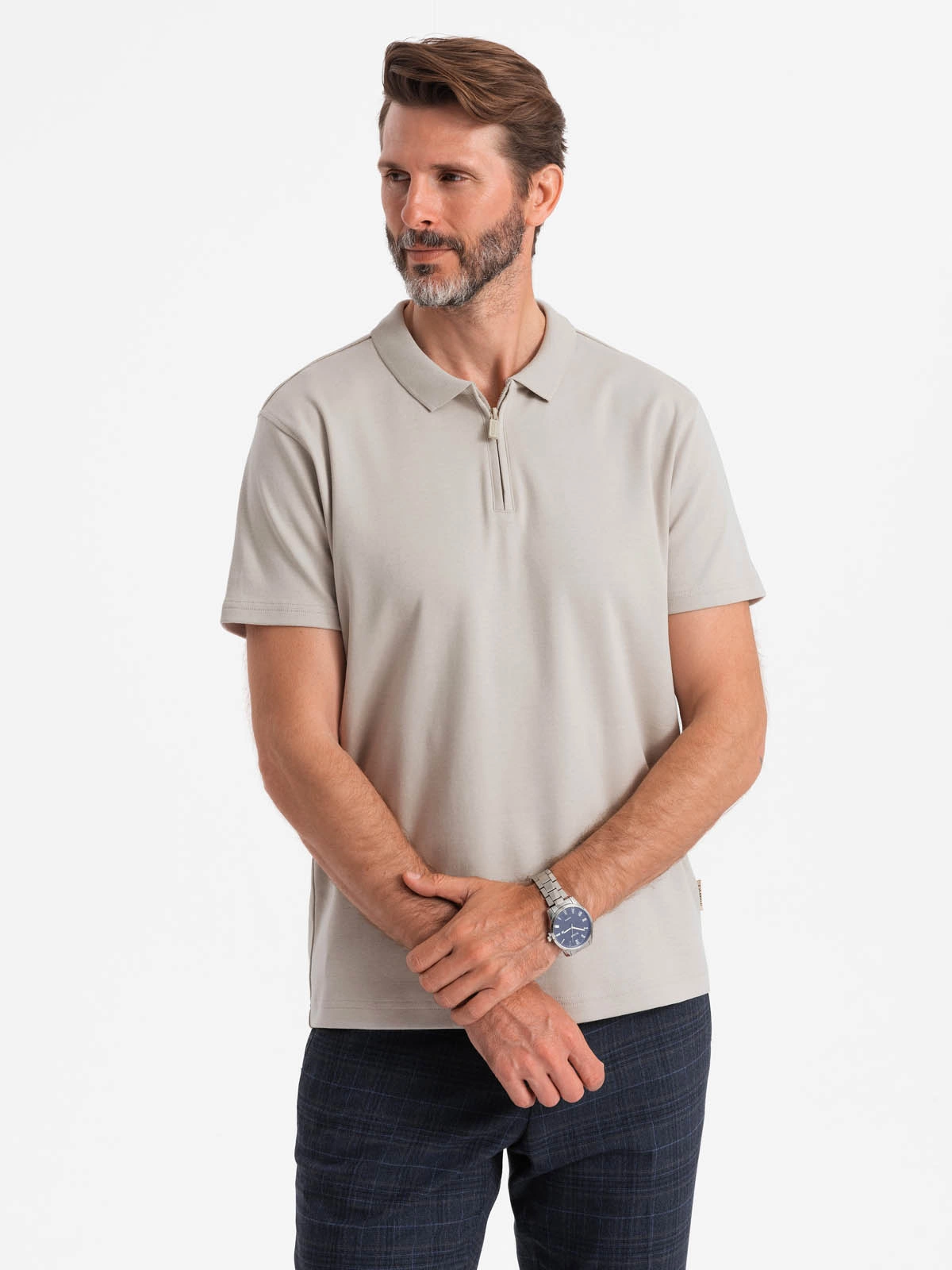 Poloshirt Heren - Korte Mouw met Rits - Lichtgrijs - 0132LG