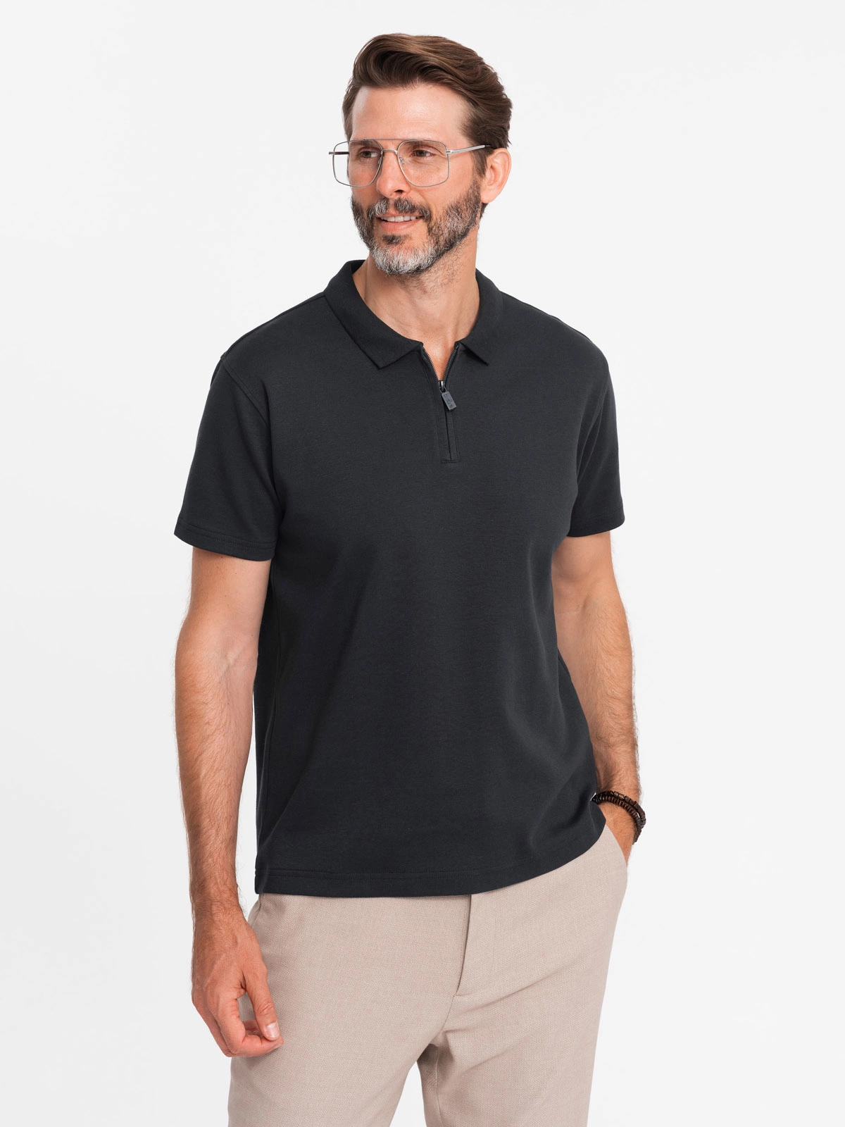 Poloshirt Heren - Korte Mouw met Rits - Zwart - 0132Z