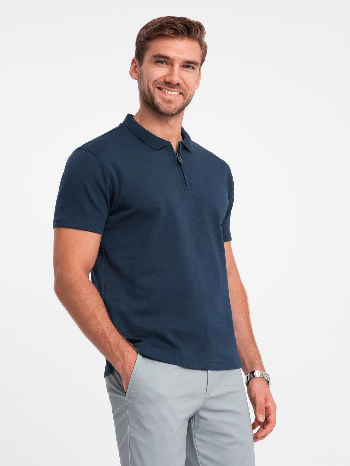 Poloshirt Heren - Korte Mouw met Rits - Navy Blauw - 0132N