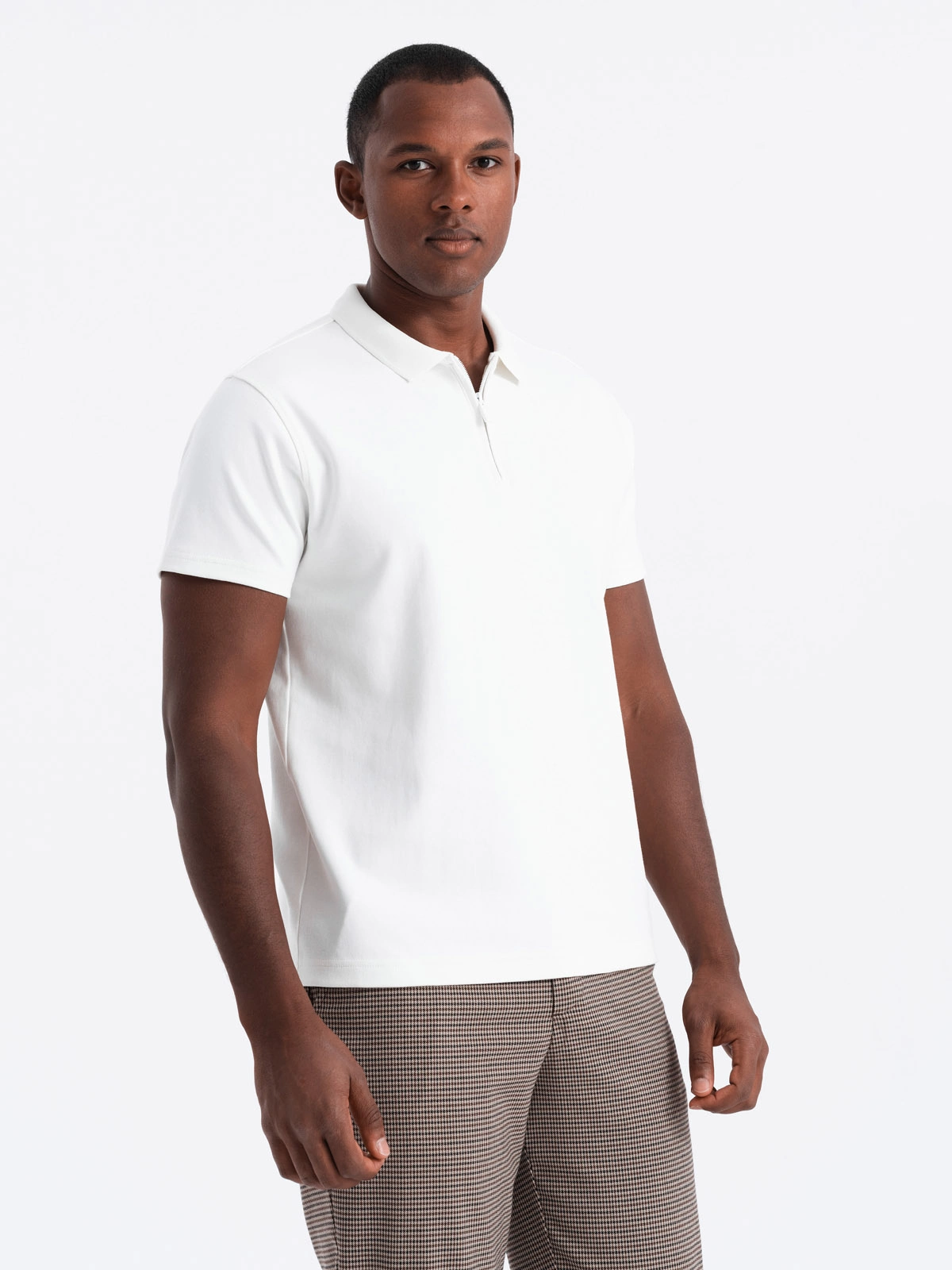 Poloshirt Heren - Korte Mouw met Rits - Wit - 0132W