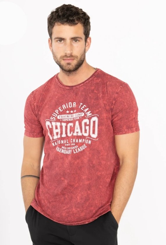 ItalianStyle - Heren T-Shirt - Rood - Ronde Hals - Chicago