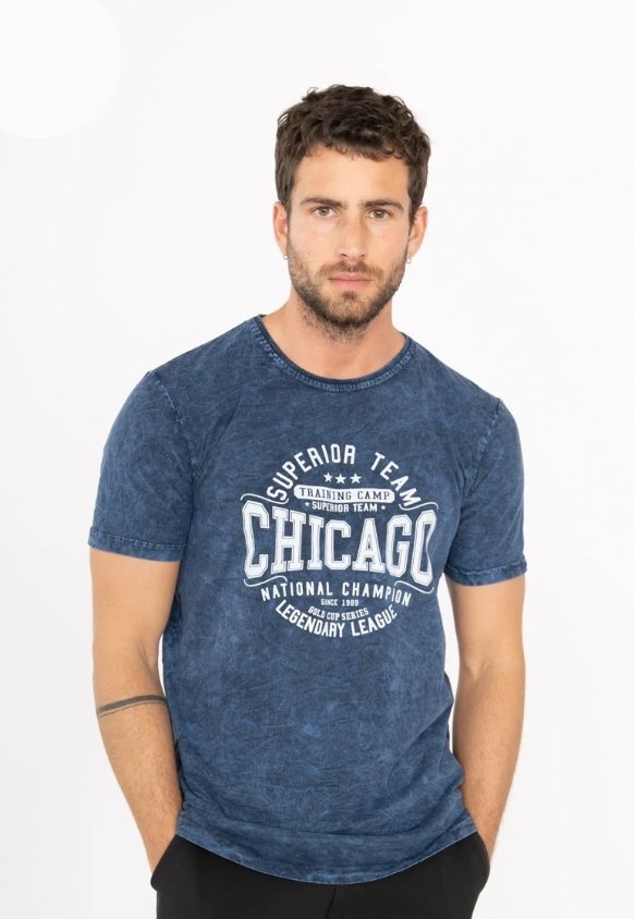 ItalianStyle - Heren T-Shirt - Denim - Ronde Hals - Chicago