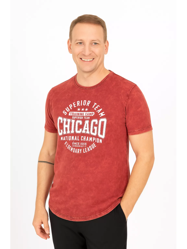 ItalianStyle - Heren T-Shirt - Rood - Ronde Hals - Chicago - Art.nr. XN-86334-RO