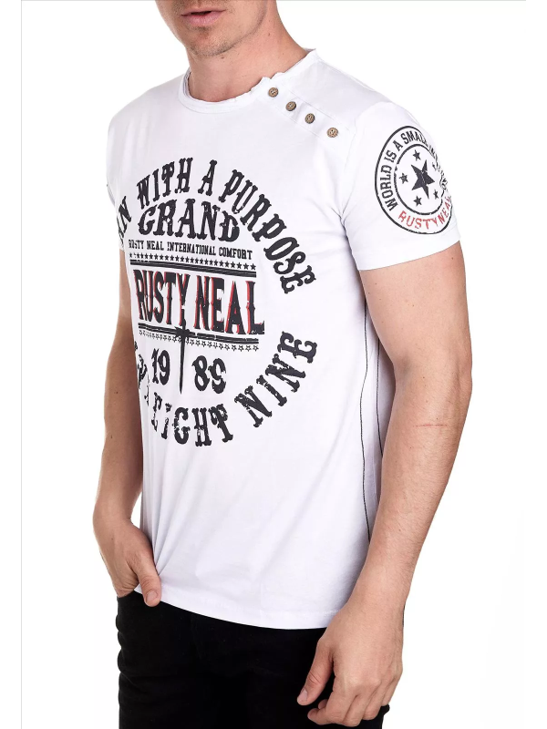Rusty Neal - Heren T-Shirt - Wit - Zachte Stof - Italianstyle - Art.nr. 15216
