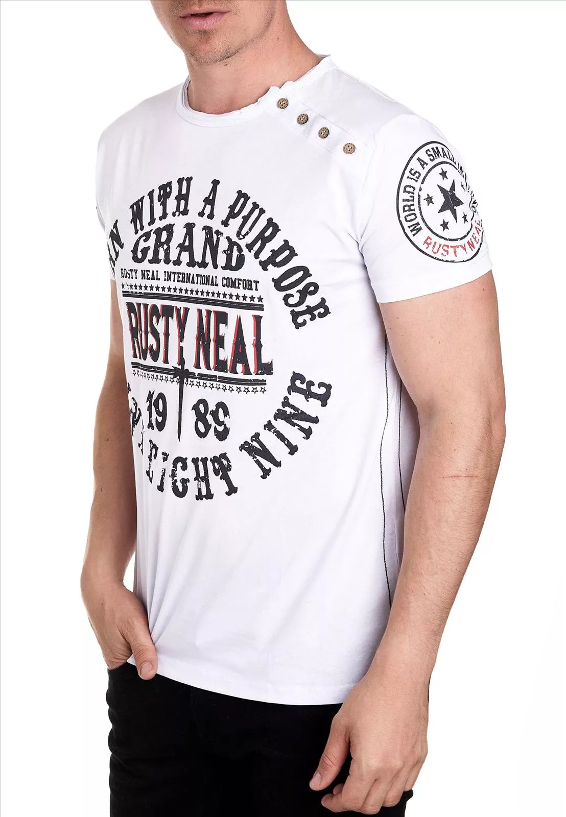 Rusty Neal - Heren T-Shirt - Wit - Zachte Stof - Italianstyle