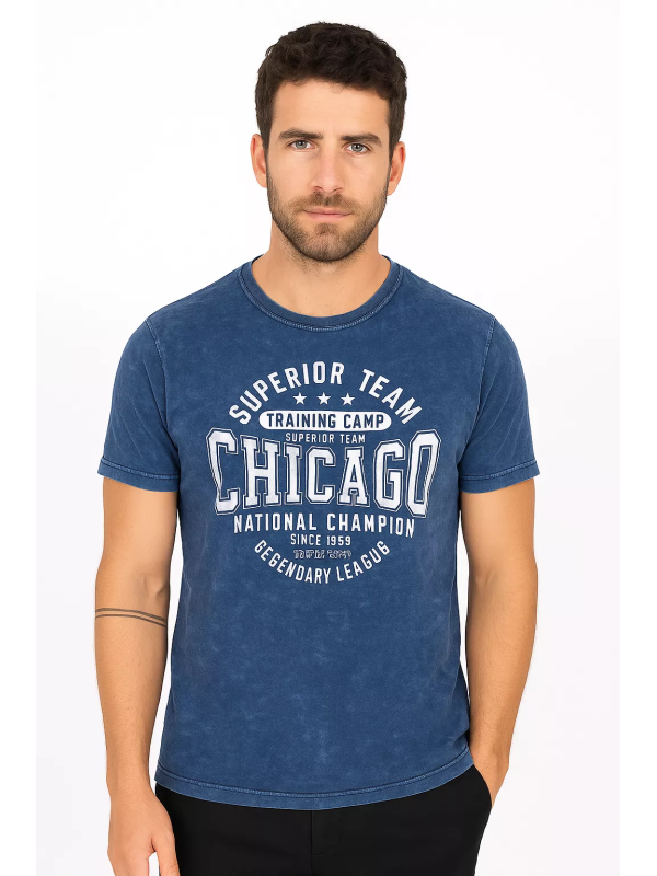 ItalianStyle - Heren T-Shirt - Denim - Ronde Hals - Chicago - Art.nr. XN-86334-DN