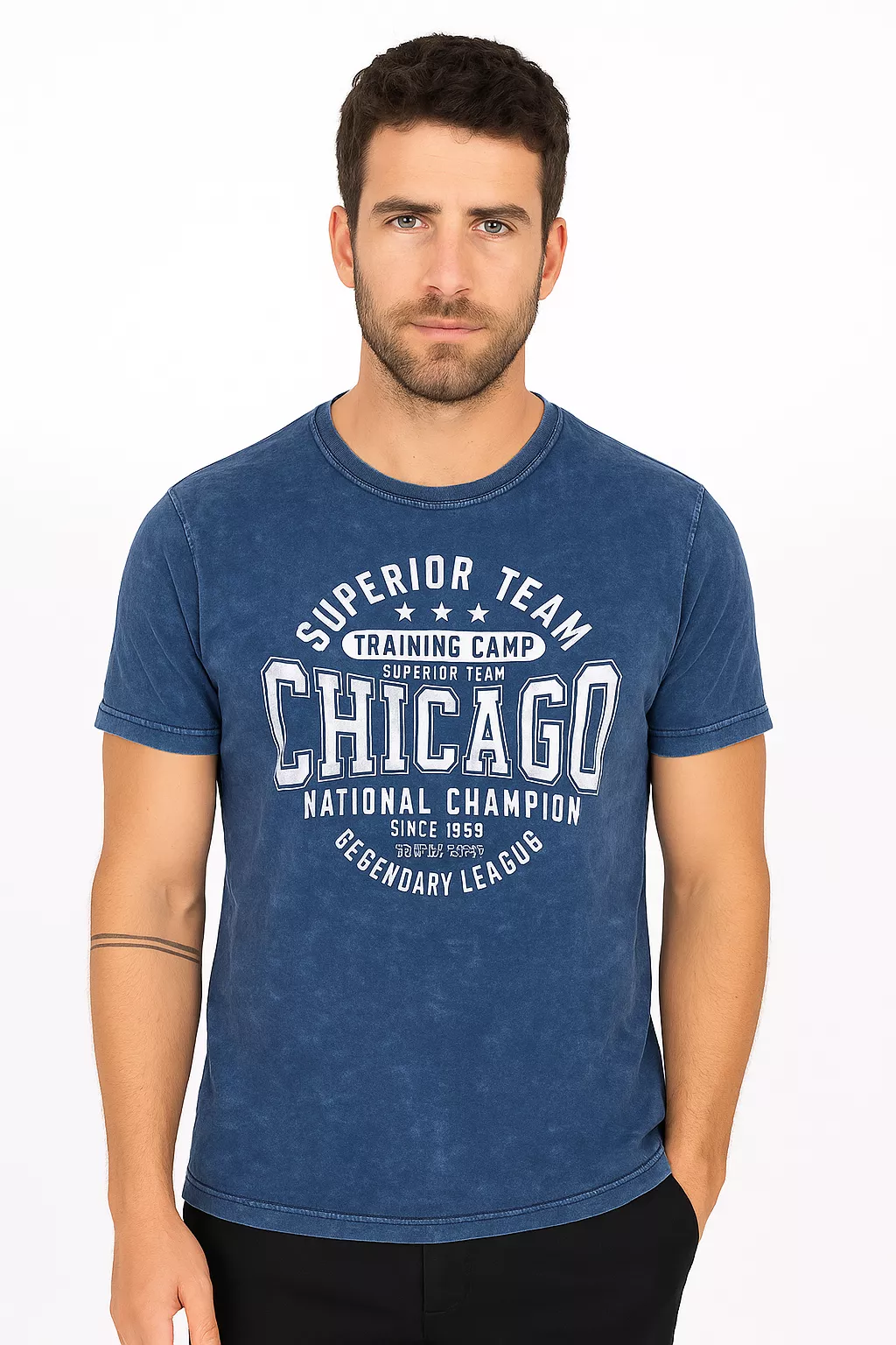 ItalianStyle - Heren T-Shirt - Denim - Ronde Hals - Chicago