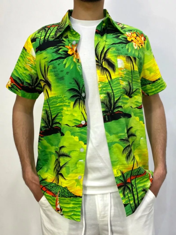 Heren Italiaans Zomers Overhemd - Korte Mouw - Palmprint - Open kraag - Art.nr. TM350FLOW