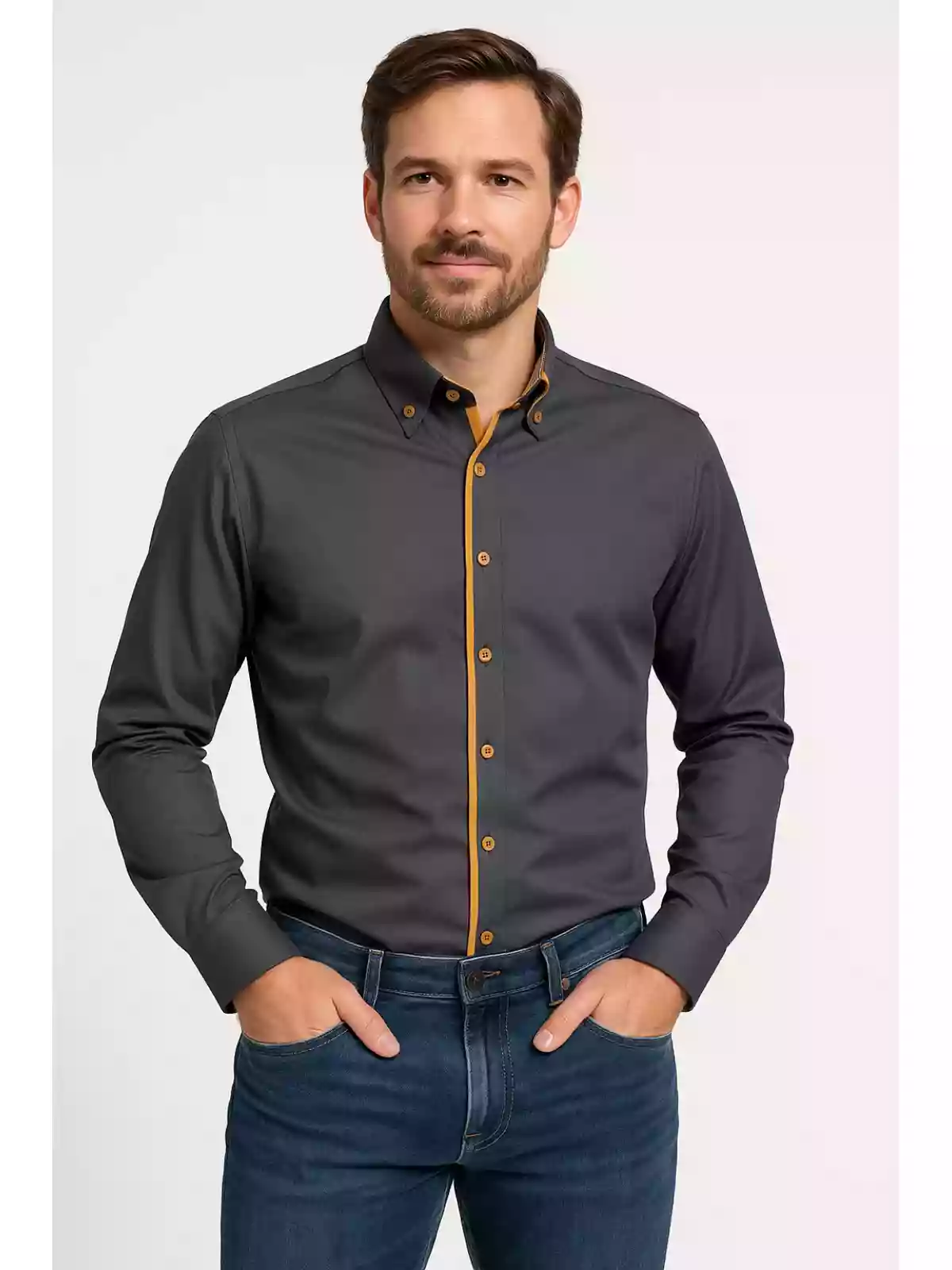 Arya Brand - Herenoverhemd - Antraciet - Harde Kraag - Katoen - Art.nr. 113614-AN