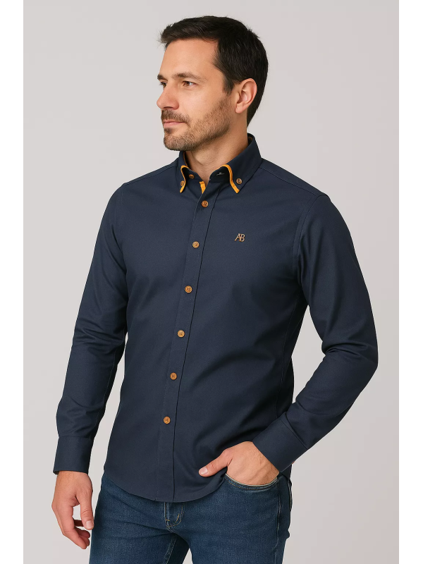 Arya Brand - Herenoverhemd - Blauw - Harde Kraag - Katoen - Art.nr. 113613-NAV