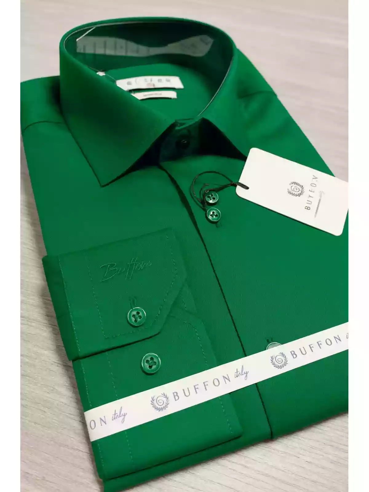 Buffon - Herenoverhemd - Groen - Harde Kraag - Katoen - Art.nr. 01500GR