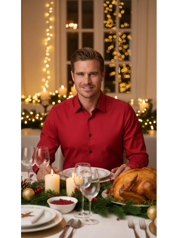 ItalianStyle - Herenoverhemd - Katoen - Slimfitmodel - Rood - Art.nr. R-44