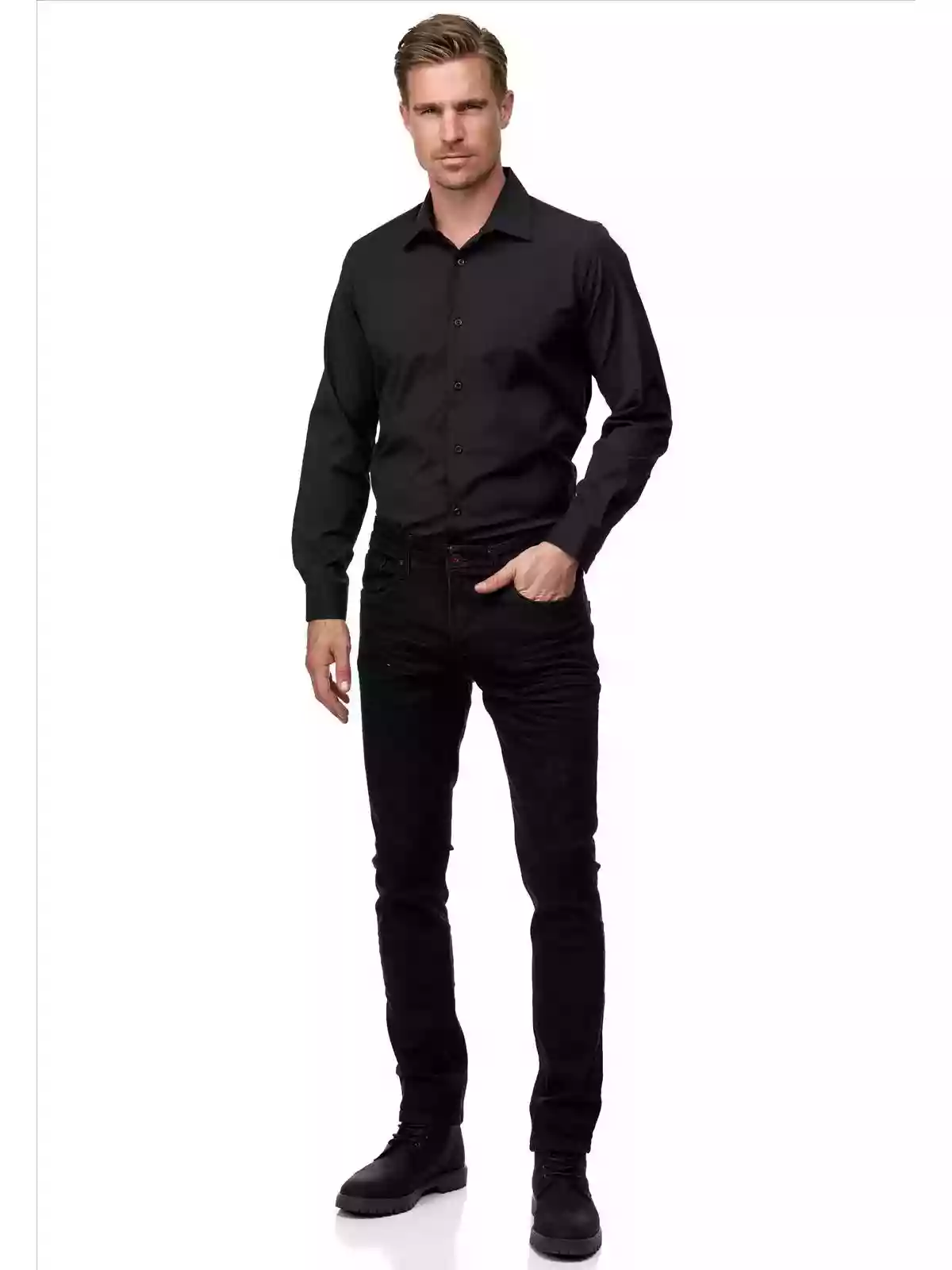 ItalianStyle - Herenoverhemd - Slimfitmodel - Zwart - Art.nr. R-55