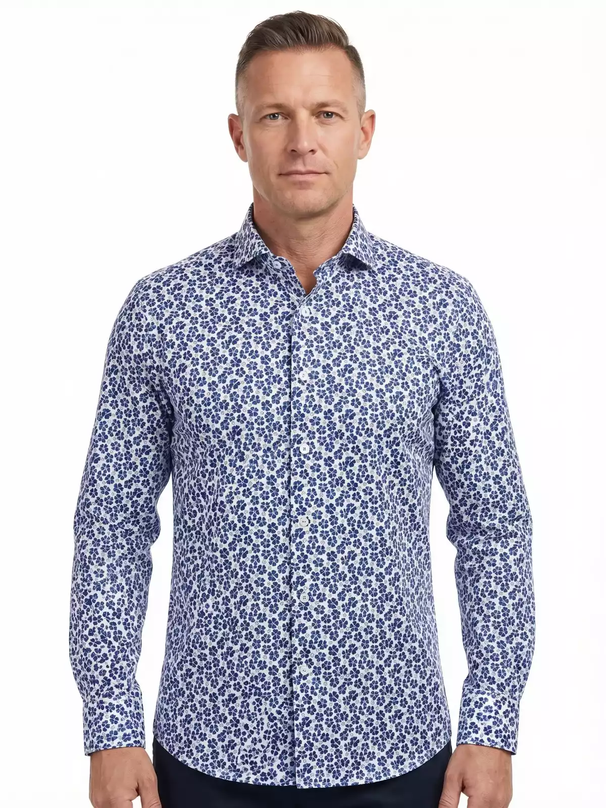 Napoli Uomo - Overhemd Heren - Wit Blauw Print - Italianstyle - Art.nr. NAP24-06