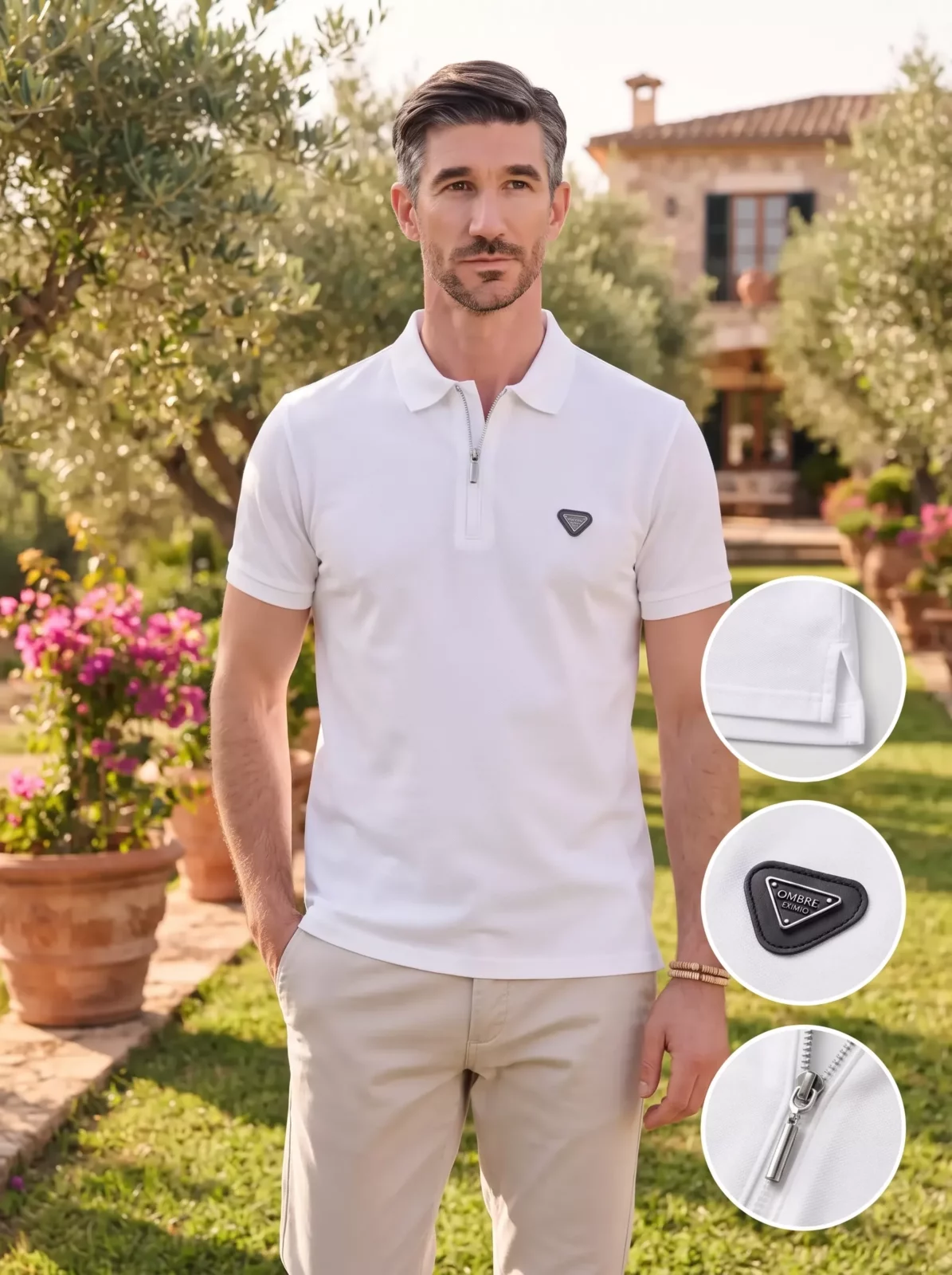 Eximio - Heren Poloshirt - Wit - Met ritsje