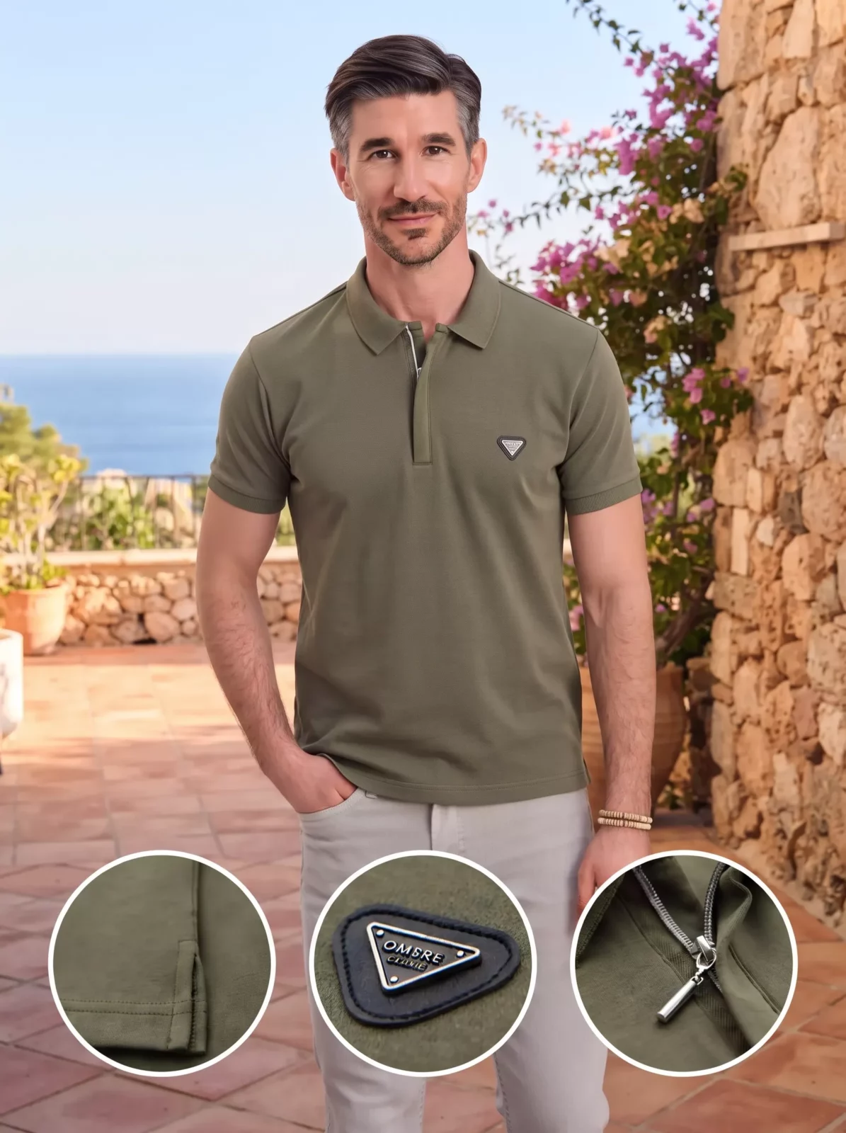 Eximio - Heren Poloshirt - Olijf - Met ritsje