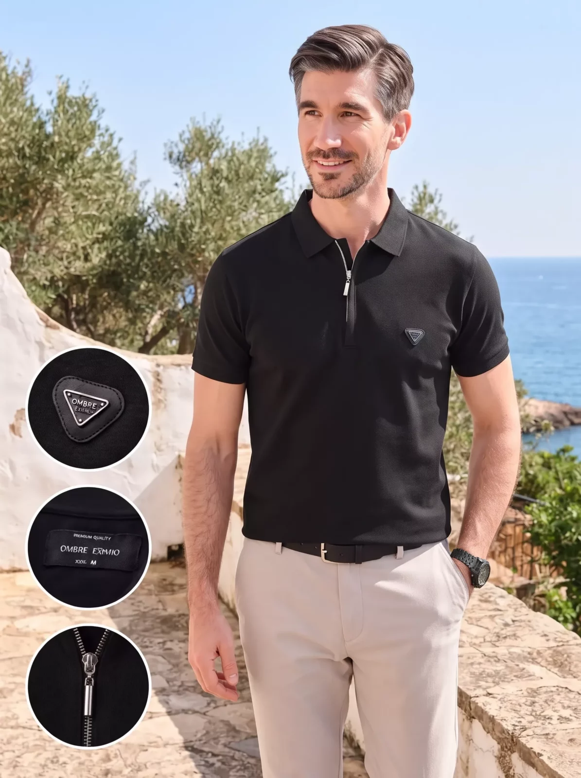 Eximio - Heren Poloshirt - Zwart - Met ritsje