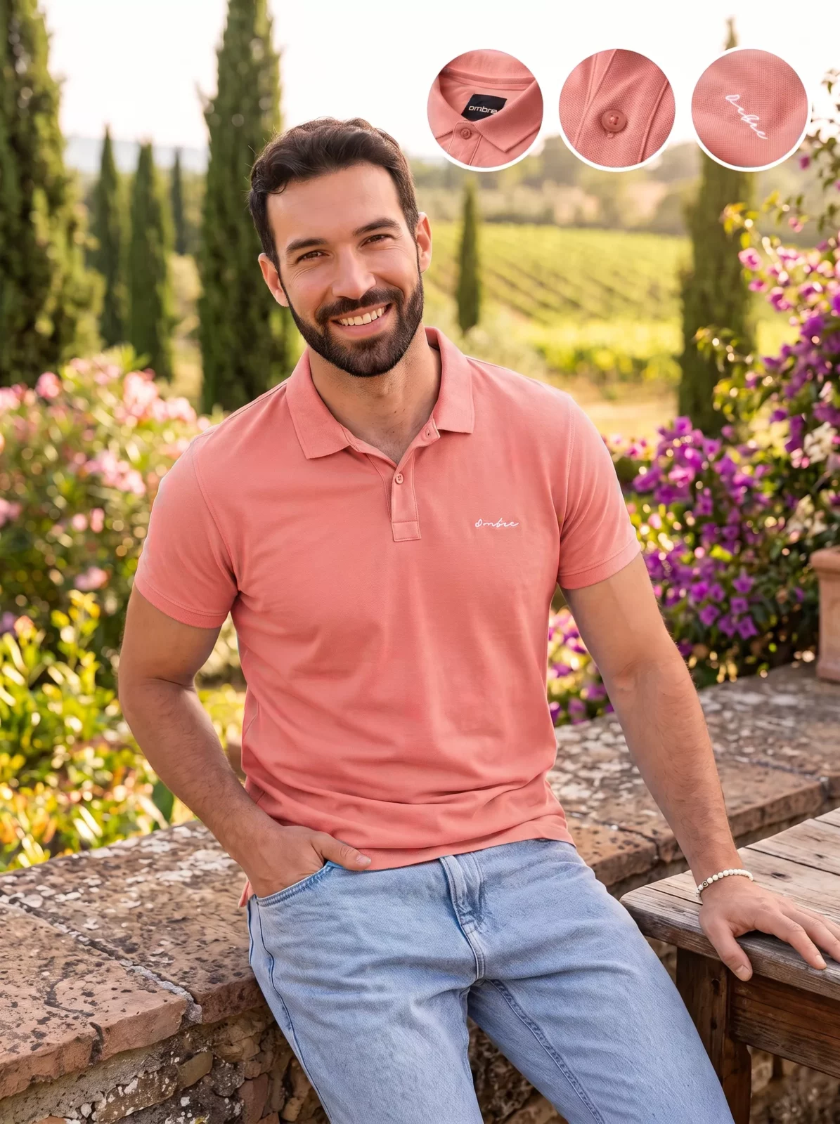 Italian Style - Bellagio - Heren Poloshirt - Koraal - Style-Italie